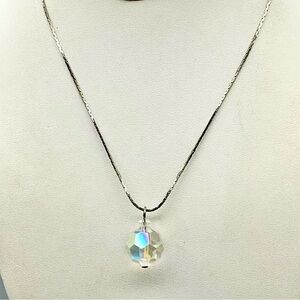 Vintage Crystal Pendant Necklace Silver Tone Necklace Vintage Jewelry